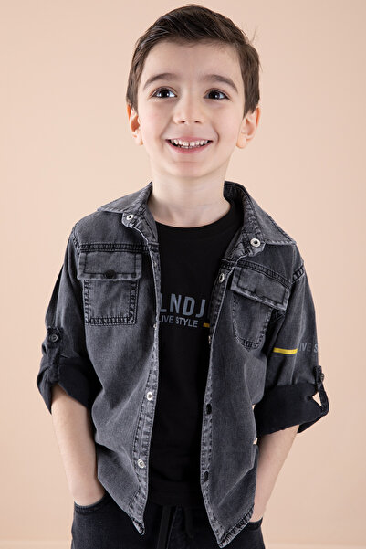 Cansın Mini Smoked Back Printed Jean Shirt t Shirt Boy's 2 Piece Suit 20271