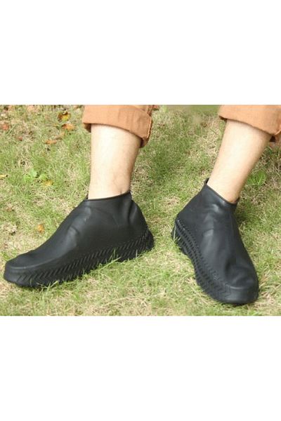 CMT Black Silicone Shoes - Non-Slip and Waterproof, Size L Cover