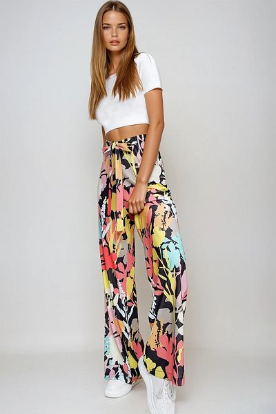 VAGGON Women's Multi Patterned Relaxed Fit Trousers