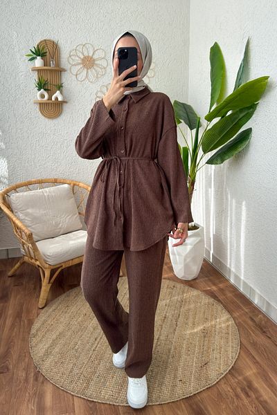 Yefrastore Brown Rope Belted Double Suit Set