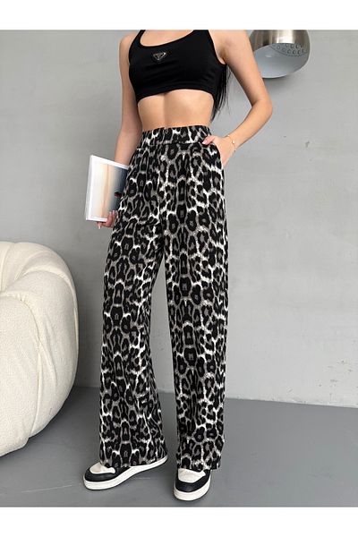 alanora Women's Leopard Print High Waist Lycra Palazzo Fabric Pants