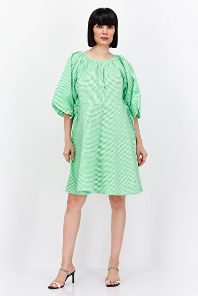 INFLUENCE Women Checkered Drawstring Waist Mini Dress, Green