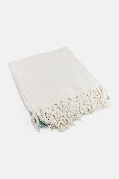 Refinery29 Toni Ombre Slub Knitted Throw Blanket 127 X 152 Cm, Mint Blue