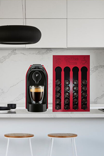 Tchibo Uyumlu Kapsül Kahve Tutucu Kırmızı Siyah Renk 24 Kapsül Kapasiteli Kapsül Standı Organizer