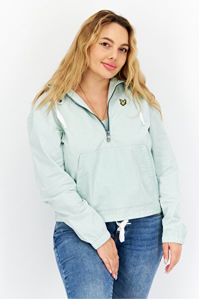Lyle & Scott سترة نسائية بغطاء رأس وشعار العلامة التجارية، باللون الأخضر الفاتح