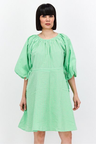 INFLUENCE Women Checkered Drawstring Waist Mini Dress, Green