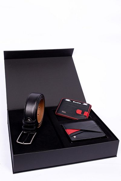 CENGİZ PAKEL Cengiz Pakel 100% Genuine Leather 3-Piece Wallet-Card Holder-Stoff Belt Set
