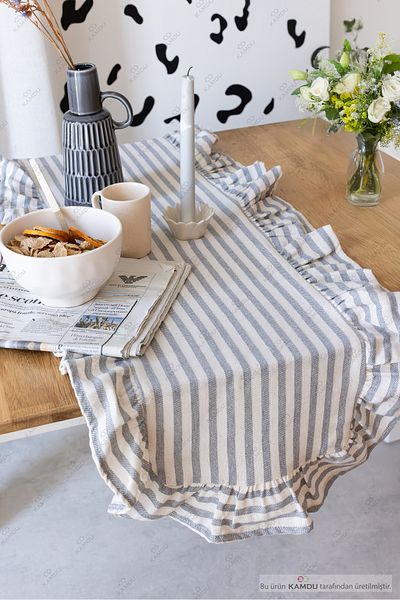 serelya 40X125 cm Vintage Ruffled Linen Cotton Runner
