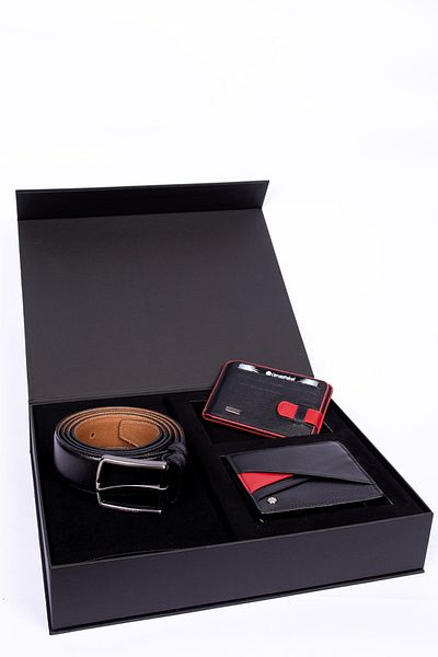 CENGİZ PAKEL Cengiz Pakel 100% Genuine Leather 3-Piece Wallet-Card Holder-Stoff Belt Set