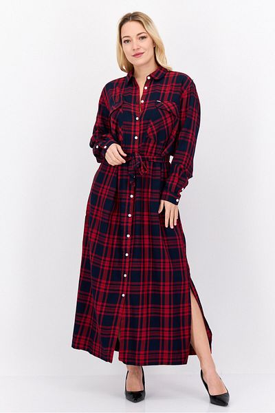 Pepe Jeans Women Checkered Midi Casual Dress, Black