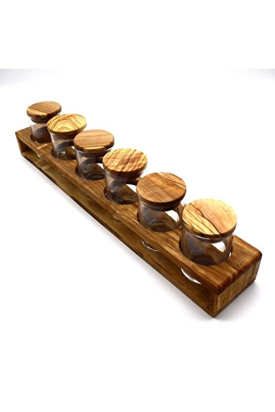 Wood Provence Ahşap Standlı 6'lı Baharatlık - %100 Zeytin Ağacı