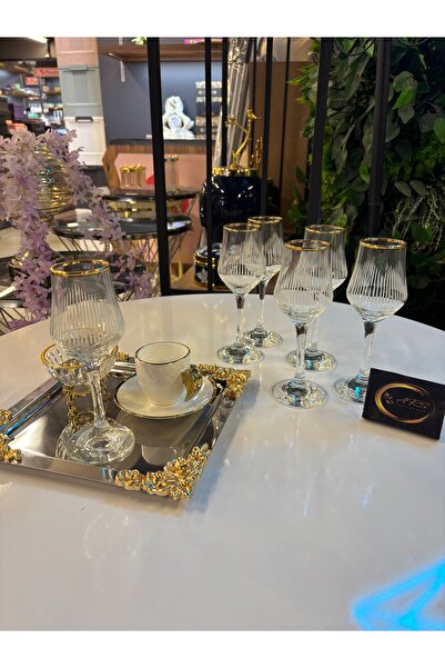 ARS COLLECTION Paşabahçe Grappa Eiffel gold gilded 6-piece coffee side glass, water-drink-soda glass, presentation cup