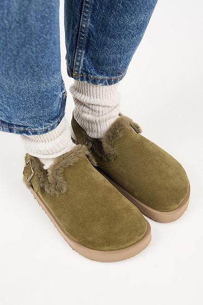 Manijero Holly 2 Furry Platform - Women's Genuine Leather Belted Buckle Khaki Sandals Size: 40