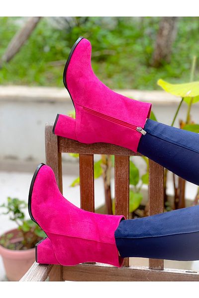 irmona Μπότες Feli Fuchsia με χοντρό τακούνι από δέρμα αγελάδας