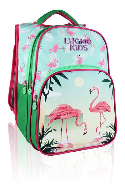 LUGMO Set de 3 genți pentru școală primară pentru fete, verde-roz, Flamingo - cu căptușeală și tampoane
