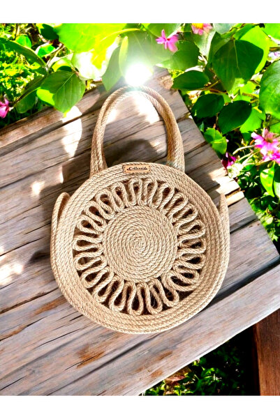CollessiaHome حقيبة دائرية مصنوعة يدوياً من قش الجوت العضوي من ساروس - 25 سم