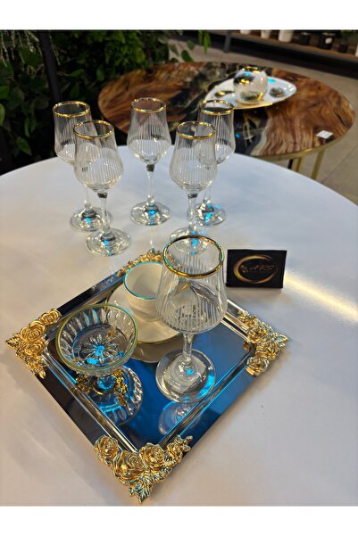 ARS COLLECTION Paşabahçe Grappa Eiffel gold gilded 6-piece coffee side glass, water-drink-soda glass, presentation cup