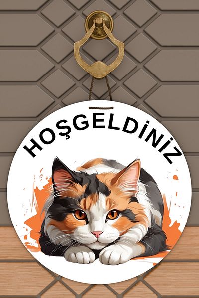 Rugmood Μοντέρνο Στολίδι Πόρτας Λευκό Δάπεδο Welcome Cat Στολίδι εξωτερικής πόρτας