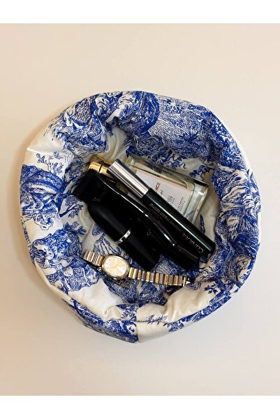 girlsybags Mavi Fransız Organizer Sepet Dolap İçi Düzenleyici Makyaj Çantası Kumaş Organizer Çanta