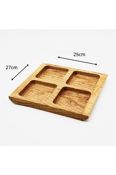 Wood Provence Wooden Square 4 Compartment Breakfast and Cookie Plate - 100% Olive Wood - 25cm
