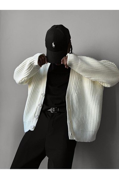 elkumoda Cotton Patterned Knitwear Cardigan - Stylish Cardigan with Shawl Collar and Button Detail