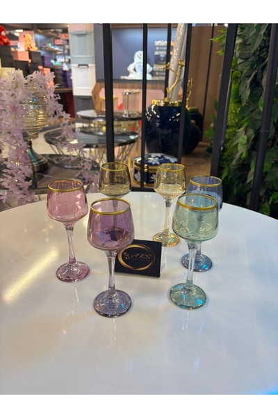 ARS COLLECTION Lav Lal Colored Gilded Set of 6 Coffee Side Glasses, Water-Drink-Soda Glass, Presentation Stylish, Modern