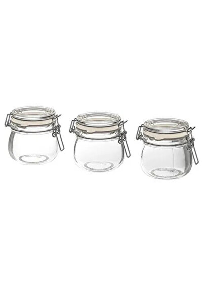 IKEA Premium Ürün Kaliteli Dayanıklı Çok Amaçlı Şık Tasarım 3 Adet 13 Cl Kapaklı Cam Kavanoz KORKEN