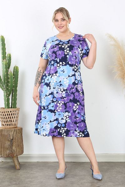 Madwilo Rochie de bază din viscoză elastică cu model de floarea soarelui albastru violet pentru femei