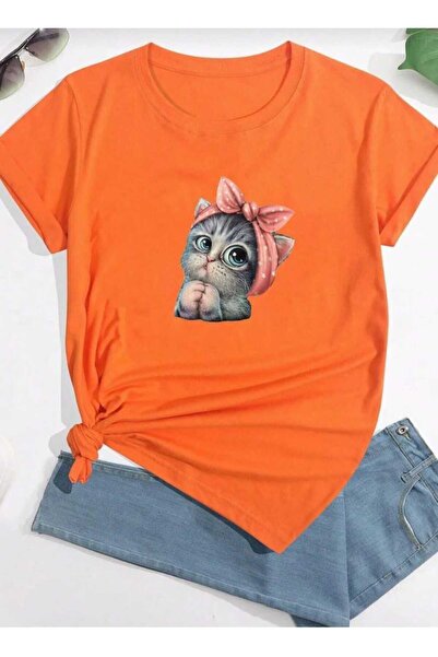 KOZİA OUTDOORS χαριτωμένο μπλουζάκι unisex με στάμπα γάτας oversize βασικό με...