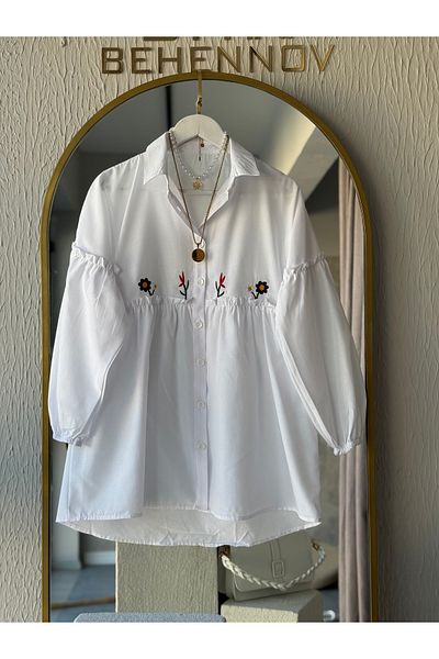 Butik White Poplin Shirt - Embroidery Detail