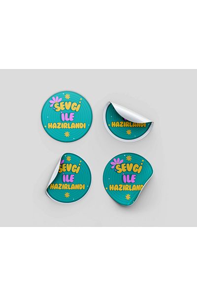 s'he design Made with Love Floral Pattern Sticker - 3X3Cm, 96 Pieces Cargo Labels