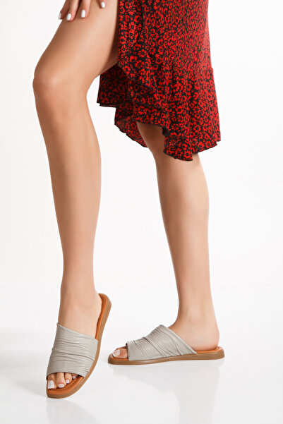 PASSAGE SHOES 6309 Модель жіночі повсякденні капці - натуральна шкіра, СІРИЙ