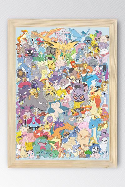 Saturn Pokemon Framed Painting - All Pokemon Cartoon Poster Painting