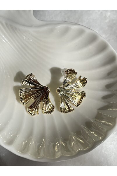 Lavian Accessories Gold Renk Yaprak Tasarım Küpe