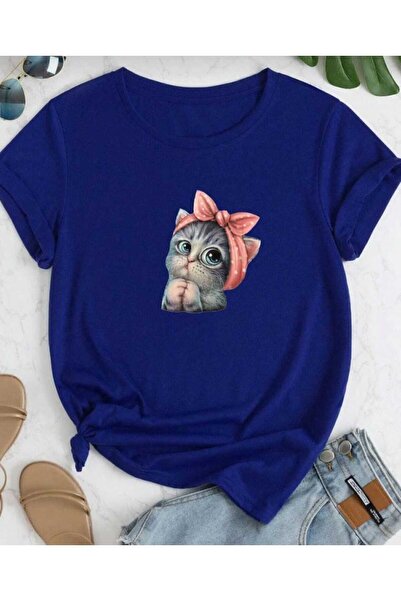 KOZİA OUTDOORS χαριτωμένο μπλουζάκι unisex με στάμπα γάτας oversize βασικό με...