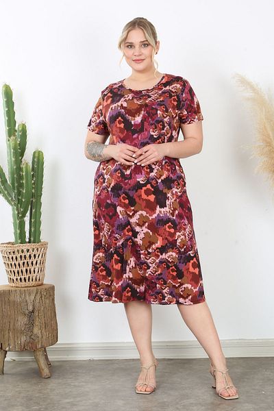 Madwilo Rochie de bază din viscoză elastică cu model acuarelă burgundy violet