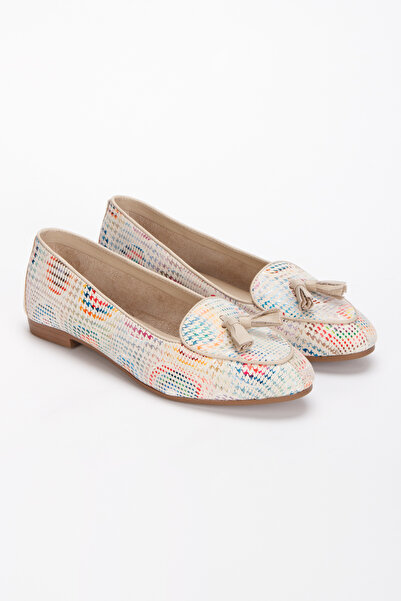 PASSAGE SHOES Genuine Leather Women's Ballerinas - Multi Color, Model 1037, Beige Color