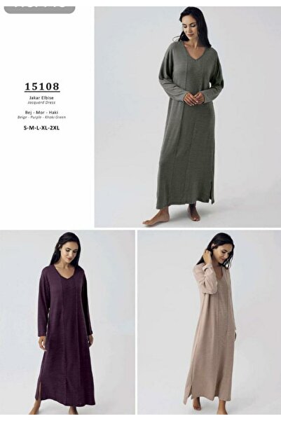 Artış Collection Increase Knitwear Knitted Jacquard Long Dress - Ev Gown & Nightgown 15108