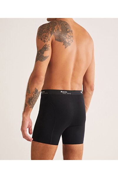 Kom Erkek Siyah Modal Kumaş Pamuklu Likralı 2'li Uzun Paça Boxer
