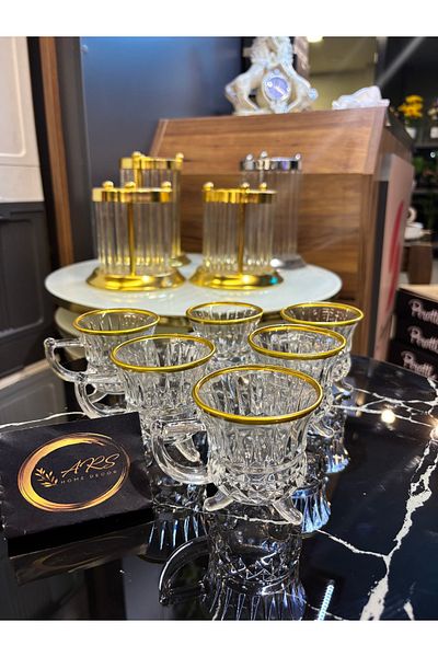 ARS COLLECTION Loretta Handled Coffee Glass with Gilded Gold Detail, Teacup, Gift, Presentation, Modern