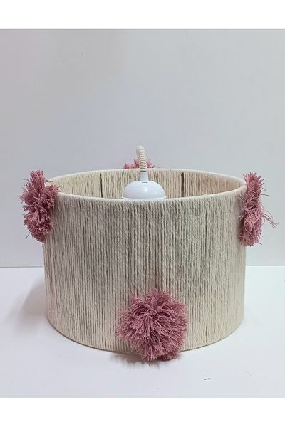 C&A&B KUZEY AVİZE Dried Rose Ecru Macrame - Baby Girl & Kids Room Design with Rope Wrap and Pink Pompom