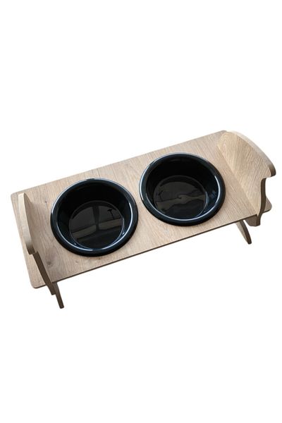 TİNEKE Cat Head Wood 2 Plastic Rhinestones Cat and Dog Food and Water Bowl Black