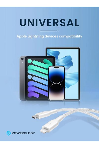 Powerology New Braided Type-C To Lightning Cable 1.2M Pd 60W - White