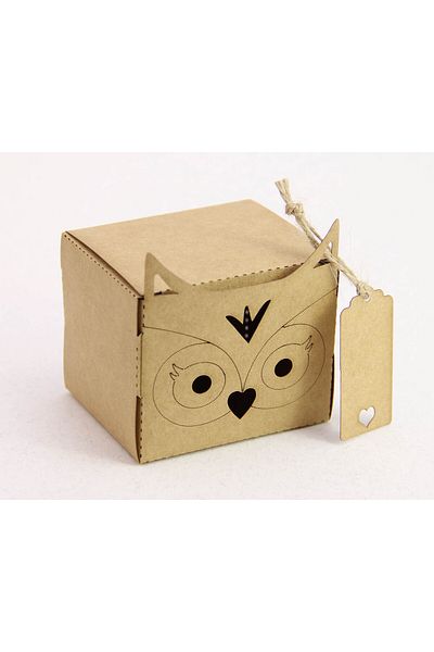 Tasarım Şeker Owl Shaped Kraft Cardboard Box - Gift Box - 25 Pieces
