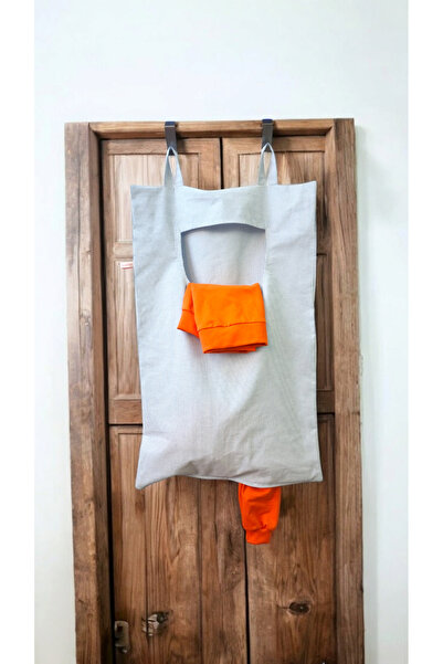 AHMERA Kapı Arkası Çizgili Kirli Çamaşır Sepeti / Organizer / Oyuncak Sepeti + 2 Ad Metal Askı