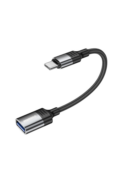 porodo كابل محول USB A إلى Type-C منسوج بطول 0.12 متر - أسود