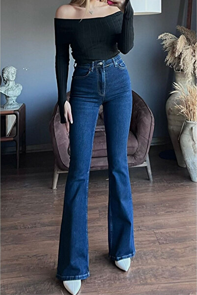 LİMABEL Gizem Milano Kadın Lara Candy Milano Nitro Kadın Lacivert Süper Yüksek Bel Likralı Flare Ispanyol