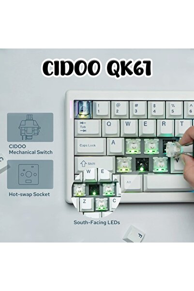 CIDOO QK61 Programlanabilir Esports RGB Mekanik 3 Mode Kablosuz Klavye (BEYAZ)
