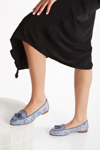 PASSAGE SHOES Γυναικείες μπαλαρίνες από γνήσιο δέρμα - Πολύχρωμες, ΜΠΛΕ ΧΡΩΜΑ, Μοντέλο 1037