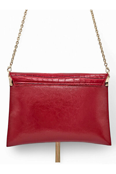 Evident Red Patent Leather & Crocodile Patterned Chain Women's Clutch & Clutch Bag